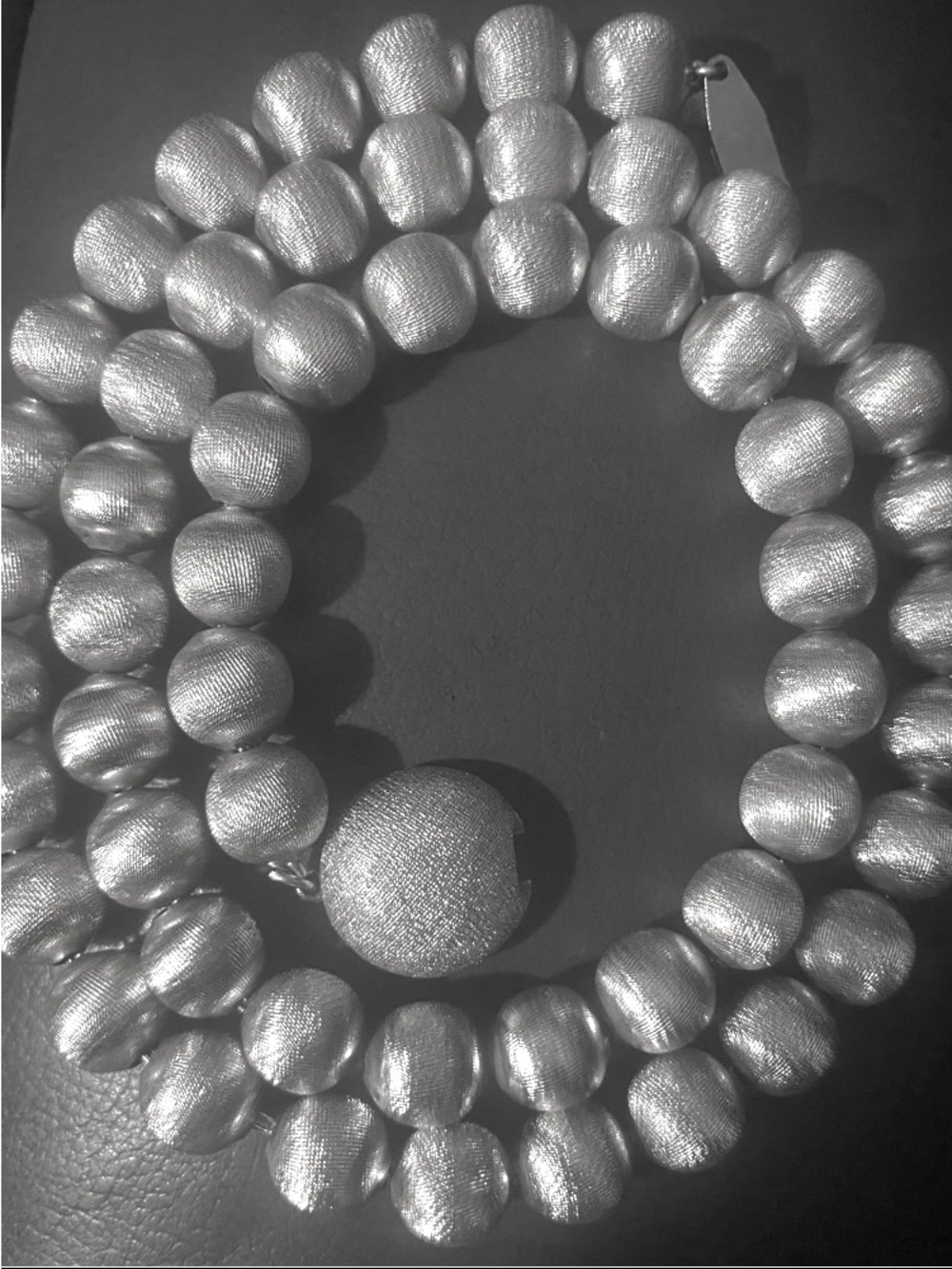 Vintage Monet Brushed Silver Tone Ball Beads Round Push Lock 24” Necklace